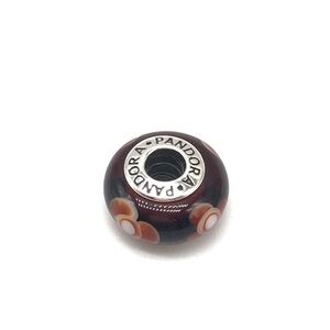 Pandora Dark Red Orange Floral Flower Murano Glass Charm